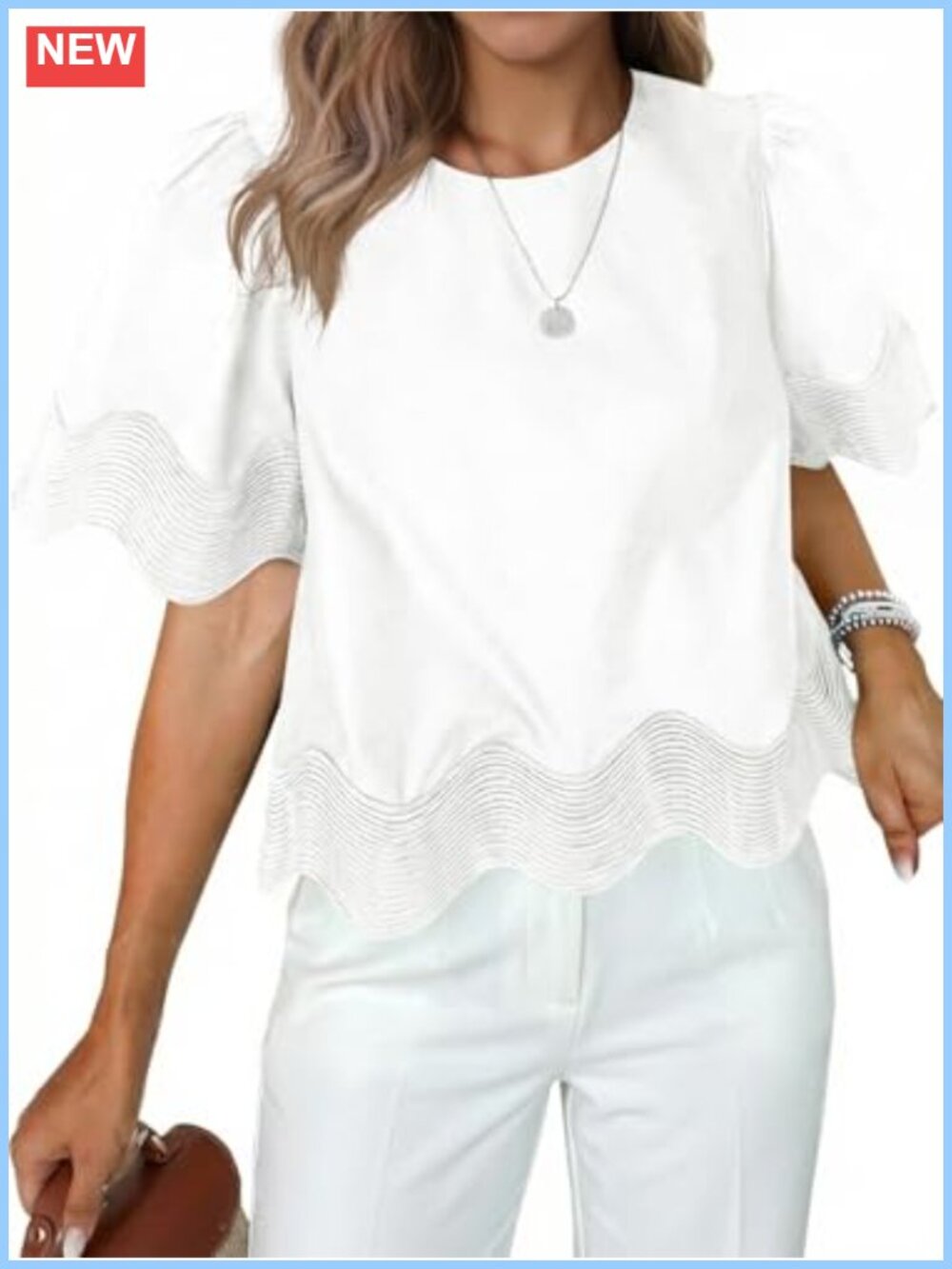 Crop Top Ruffle Scalloped Flowy Blouse Summer Loose Shirt
